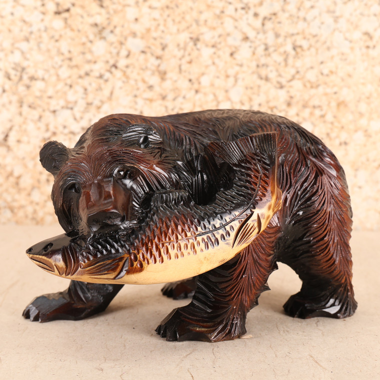 Japanese Wooden Hokkaido Ainu Bear Carving (25M-169-3) - 1