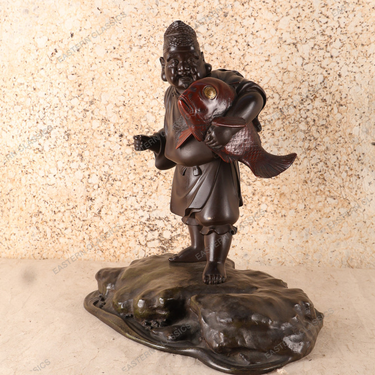 Antique Japanese "Ebisu" Statue — Bronze, 1920, Taisho Era (SKU: 25S-660)