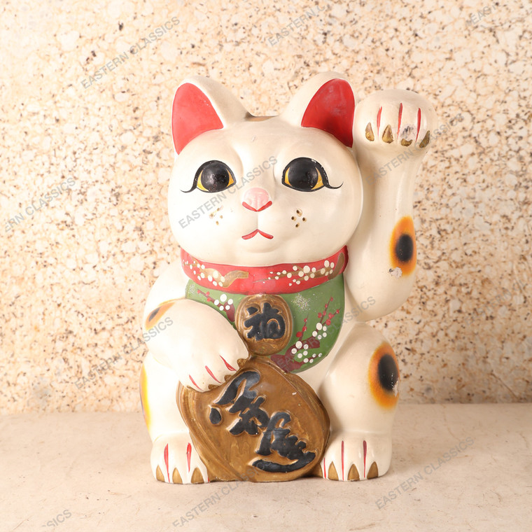 Vintage Japanese Maneki Neko Cat — Clay, 1980, Showa Era (SKU: 25S-793-4) - 1