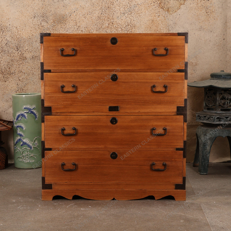 Antique Japanese Section Kimono Tansu Chest With Gunpai Hardware And Drawers — Kiri (SKU: 25S-B405) - 