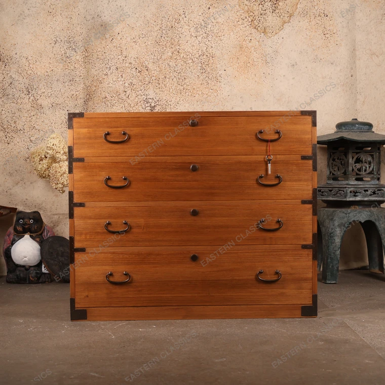 Antique Japanese Ko Tansu Small Drawer Chest With Minimal Warabite Kanagu Style (SKU: 25S-G424) -