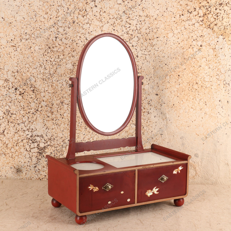 Vintage Japanese Kyodai Mirror with Goldfish — Wood, 1950, Showa Era (SKU: 25S-717) - 1