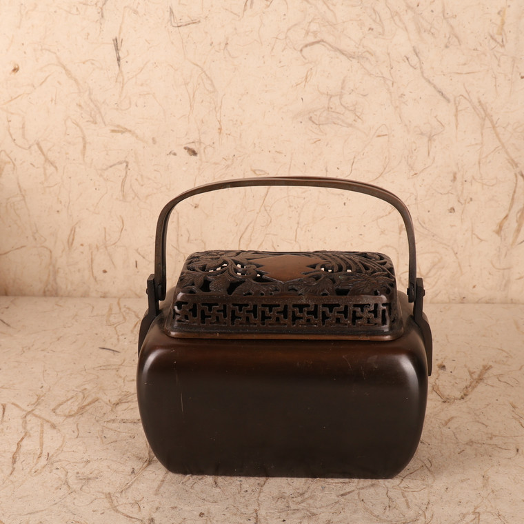 Antique Japanese Hand Brazier (手炉) — Bronze, 1920s, Taisho Era (SKU: 25D-018)