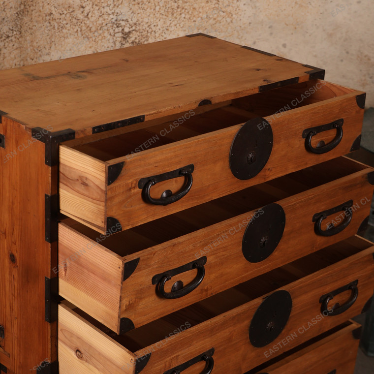 Antique Japanese 2-Section Kimono Tansu – Kiri Wood Chest with
