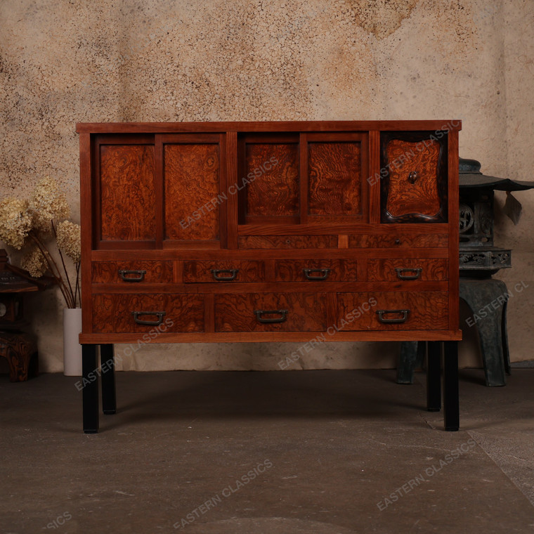 Antique Japanese Console Tansu Chest With Multi Sized Hikido Sliding Doors And Drawers 1920 Era — Taisho Era (SKU:… - 