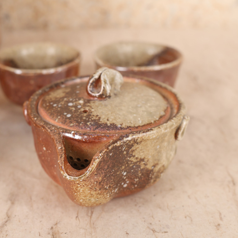 Vintage Shigaraki-yaki Sencha Tea Set by Raku-jima 楽島 (25S-665-2