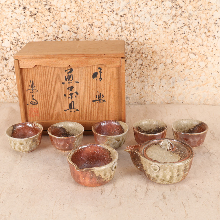 Vintage Shigaraki-yaki Sencha Tea Set by Raku-jima 楽島 (25S-665-2)