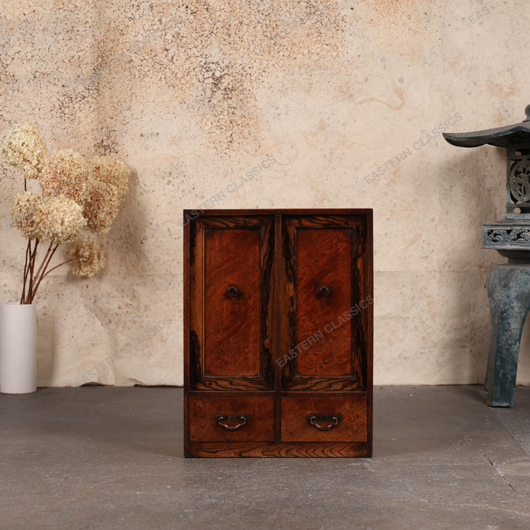 Antique Japanese Ko Tansu Small Chest With Kendon Buta Style Doors And Mokko Style Pull Drawers (SKU: 25D-G014) - 