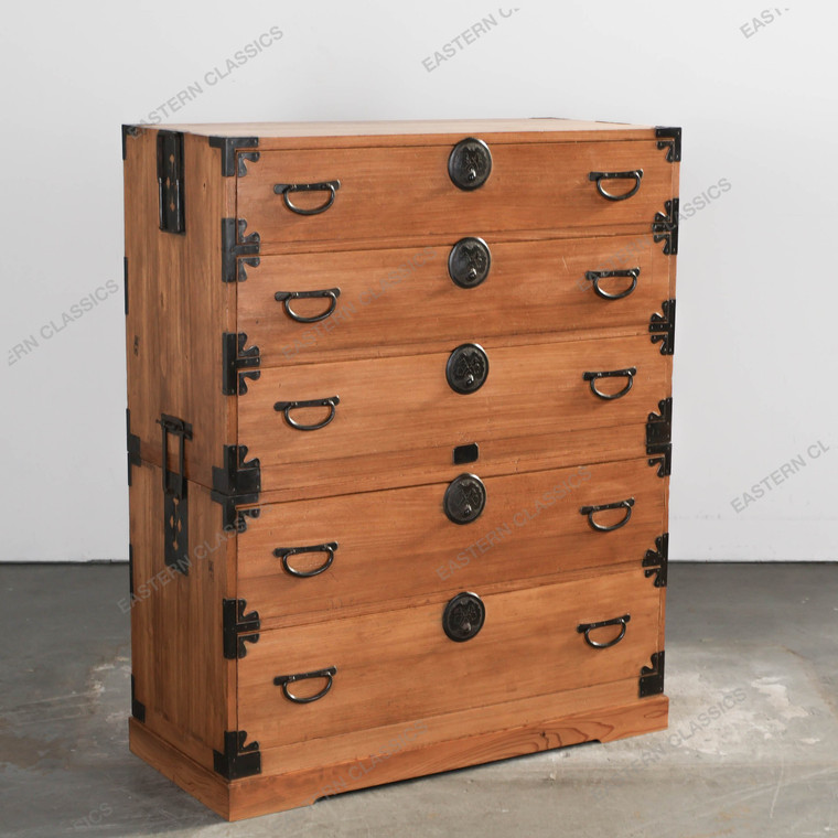 Antique Japanese Two Section Kimono Tansu Chest With Distinctive