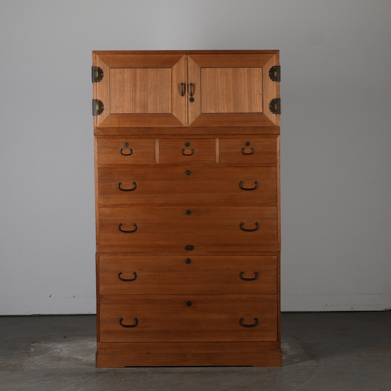 Antique Japanese Three Section Kimono Tansu Chest With Kannon Biraki Door And Multi Sized Drawers (SKU: 25D-A453) - 1