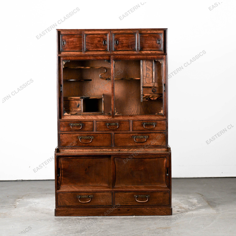 Antique Japanese Cha Tansu Tea Chest With Fine Grain Doors Merchant Style Storage — Wood (SKU: 25D-C429) - 