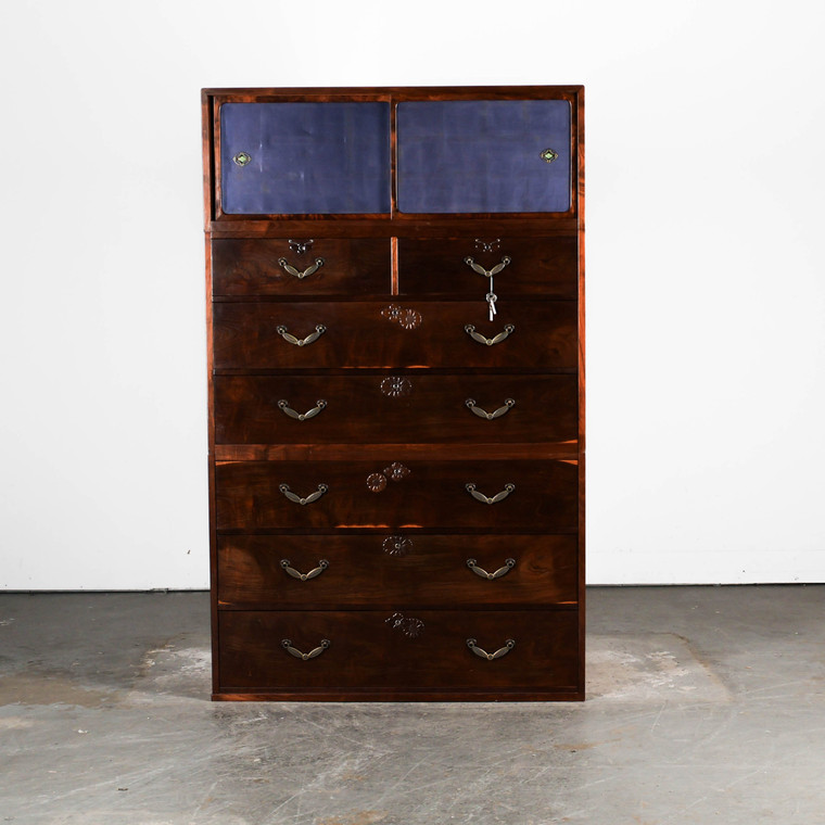 Antique Japanese Kimono Tansu Chest With Distinctive Hardware (SKU: 25D-A481-1) -