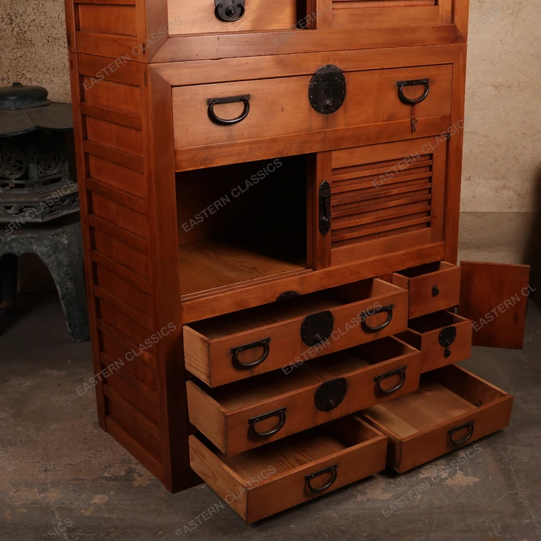 Antique Japanese Two Section Choba Tansu Merchant Chest, 1900