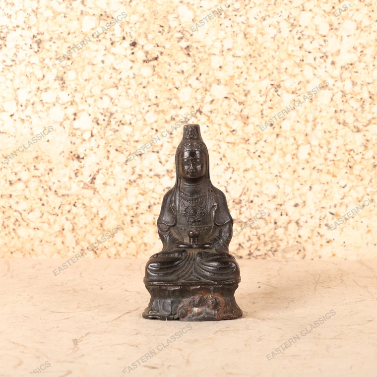 Buddha Religious Item Antique Japanese Kannon Statue 1912 1926 — Bronze, Taisho Era (SKU: 26M-840) - 1