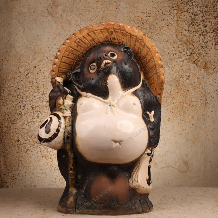 Tanuki Vintage Japanese Shigaraki Tanuki Statue 1990 2018 — Pottery, Heisei Era (SKU: 26M-081-1) - 1
