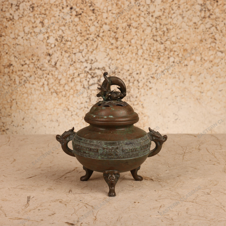 Teaware Vintage Japanese Koro Incense Burner 1946 1965 Mid — Bronze, Showa Era (SKU: 26M-729-3) - 1