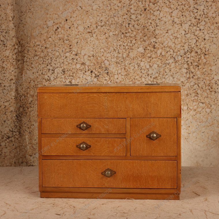 Sewing Boxes Vintage Japanese Haribako Sewing Box 1966 1989 Late — Wood, Showa Era (SKU: 26M-933) - 1