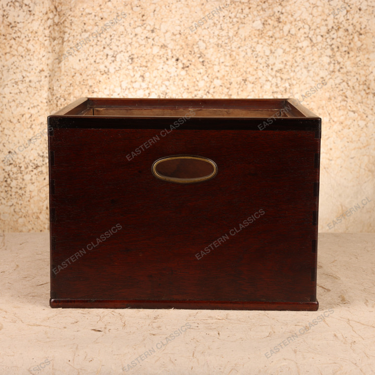 Vintage Japanese Hardwood Storage Box (Hako) with Brass Oval Handles, Early Showa 1927-1945 | SKU: 26M-774-1 -1