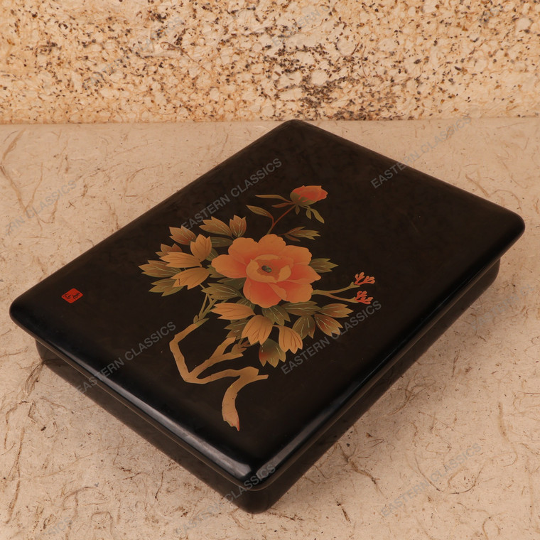 Vintage Japanese Lacquer Bako with Hand-Painted Botan Peony Motif, Late Showa 1966-1989 | SKU: 26M-008-5 -1