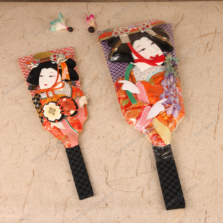 Vintage Japanese Hagoita Decorative Paddle Pair with Bijin Figures, Late Showa 1966-1989 | SKU: 26M-505 -1