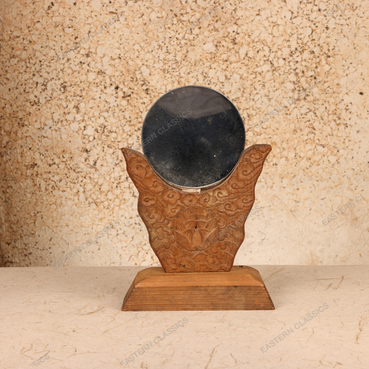 Vintage Japanese Carved Wood Kagami Stand with Votive Mirror Disk, Mid Showa (1946-1965) | SKU: 26M-879 -1