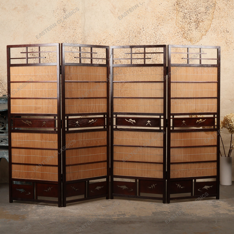 Vintage Japanese Four-Panel Bamboo Divider Folding Screen, Early Showa 1927-1945 | SKU: 26M-665 - 1