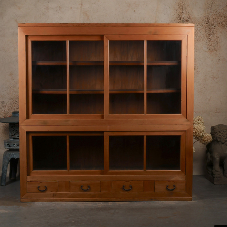 Antique Japanese Honbako Glass-Door Bookcase Cabinet | display cabinet, Taisho (1912-1926) | SKU: 26M-E021 - 1