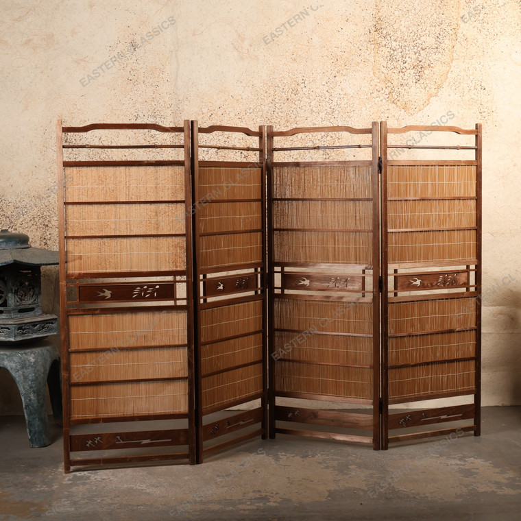 Vintage Japanese Tsuitate Four-Panel Bamboo Folding Screen, Early Showa 1927-1945 | SKU: 26M-715-1 -1