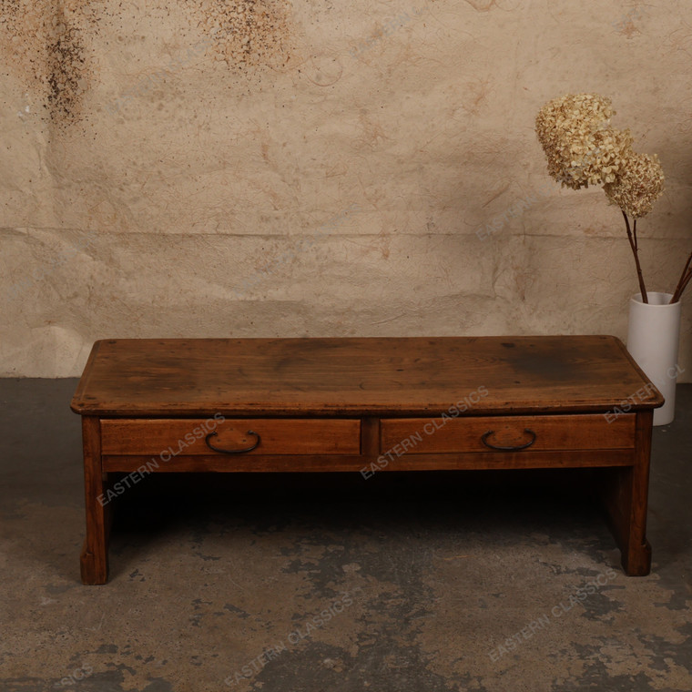 Antique Japanese Kusuriya Pharmacy Shop Counter with Carved Merchant Signage, Meiji circa 1900-1911 | SKU: 26M-661 - 1
