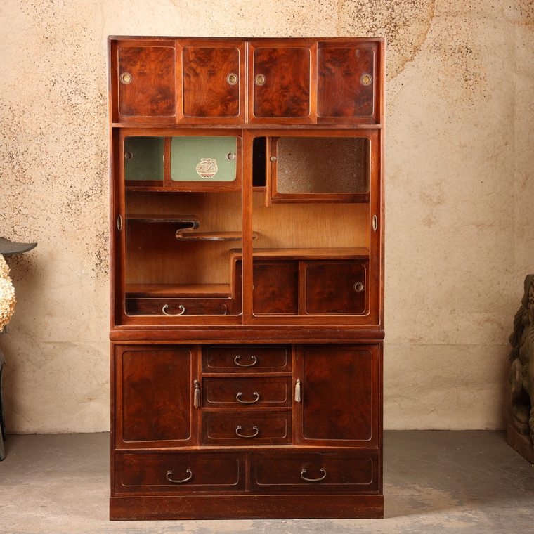 Vintage Japanese Cha Tansu With Chigaidana Display Cabinet, Early Showa (1927-1945) | SKU: 26J-C0418 - 1