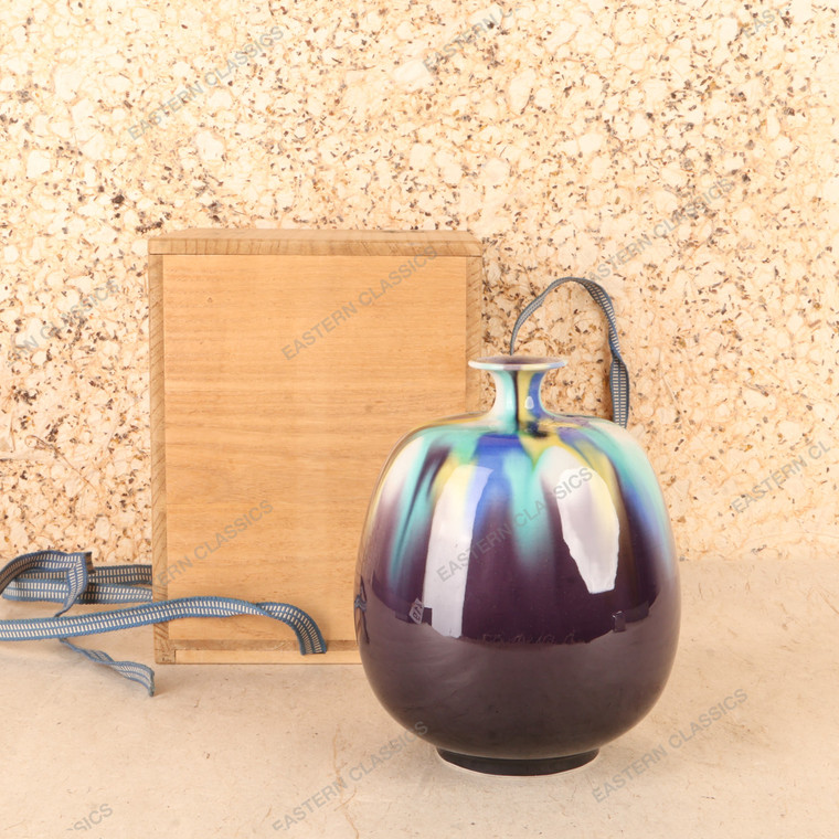 Vintage Japanese Porcelain Kabin Vase with Polychrome Drip Glaze, Late Showa 1966-1989 | SKU: 26J-0419 - 1