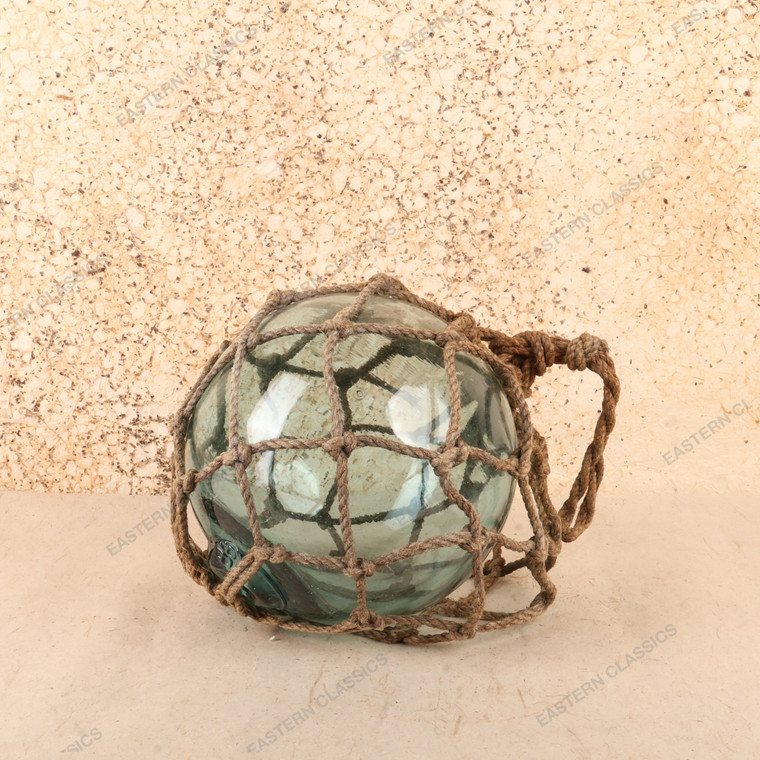 Vintage Japanese Glass Fishing Float Ukidama with Rope Netting, Late Showa 1966-1989 | SKU: 26J-0372-2 - 1