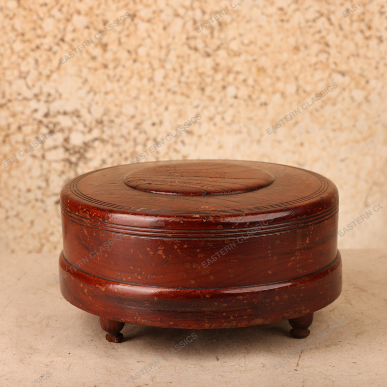 Vintage Japanese Maru-bako Round Lidded Wooden Box, Late Showa 1966-1989 | SKU: 26J-0254 -