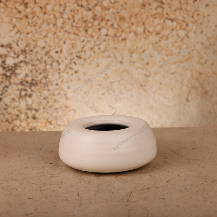 Vintage Japanese Shiro-yu Stoneware Torus Vessel with Tomobako, Late Showa 1966-1989 | SKU: 26J-0328 - 1