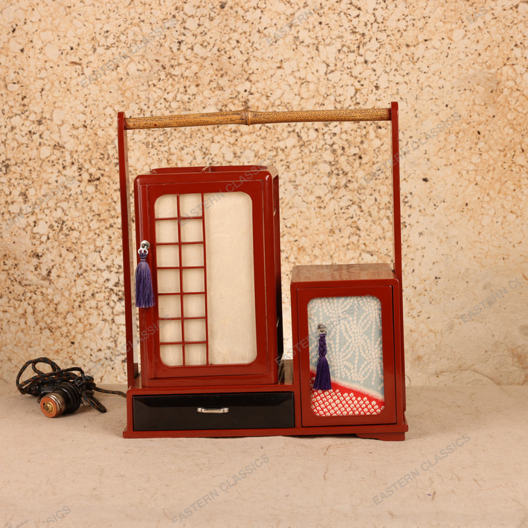 Vintage Japanese Shoji Andon Electric Table Lamp with Integrated Storage Cabinet, Showa 1966-1989 | SKU: 26J-0358 - 1