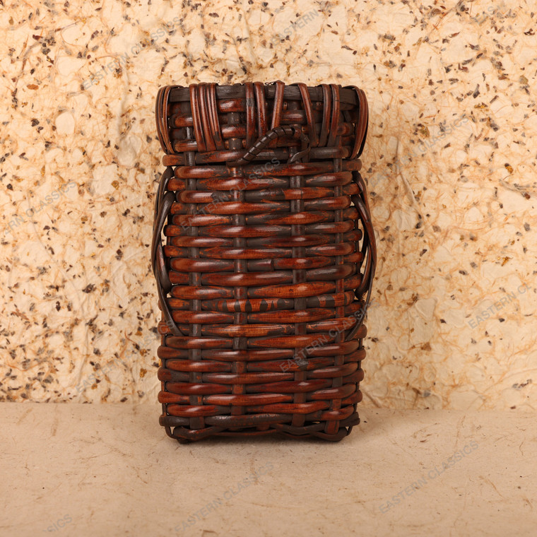 Vintage Japanese Ikebana Kago Bamboo Flower Basket with Bamboo Tube Insert, Late Showa 1966-1989 | SKU: 26J-0816 - 1