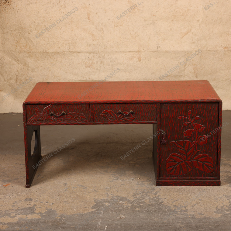 Vintage Japanese Red Lacquer Low Writing Desk, Mid-Showa 1946-1965 | SKU: 26J-0670 - 1