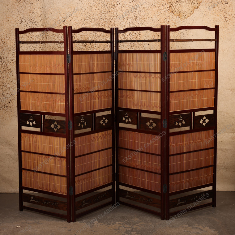 Vintage Japanese Four-Panel Bamboo Folding Screen (Byobu), Late Showa 1966-1989 | SKU: 26J-0702 - 1