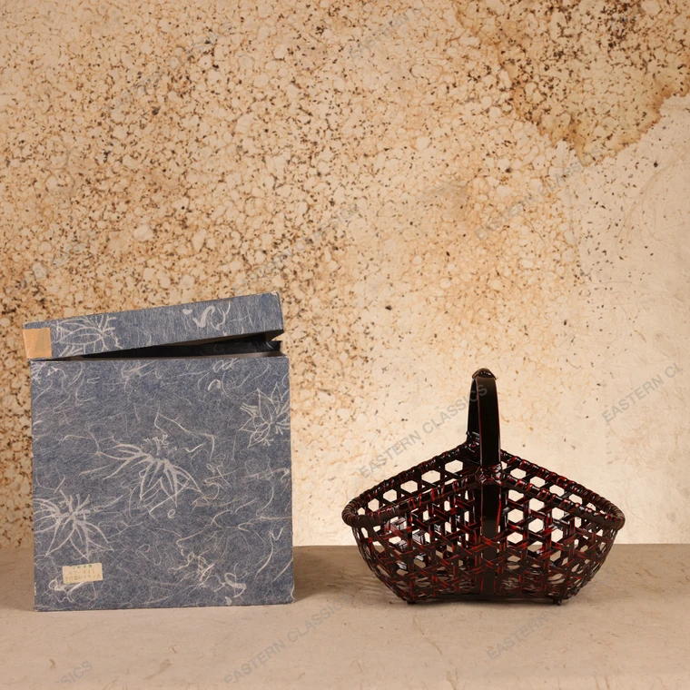 Vintage Japanese Lacquered Bamboo Kago Carrying Basket, Mid Showa 1946-1965 | SKU: 26J-0190-2 - 1