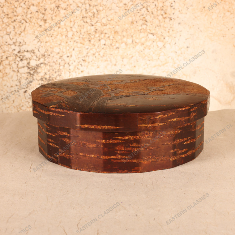 Vintage Japanese Kaba-zaiku Cherry Bark Lidded Box with Plum Blossom Motif, Late Showa 1966-1989 | SKU: 26J-0222 - 1