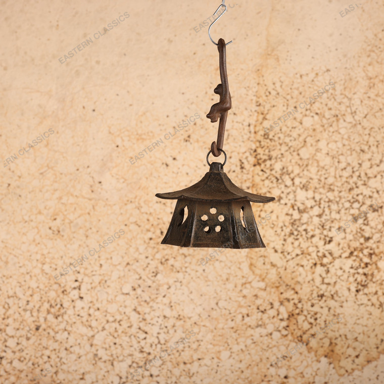 Vintage Japanese Cast Iron Hanging Pagoda Lantern with Monkey Hook, Mid-Showa 1946-1965 | SKU: 26J-0531 - 1