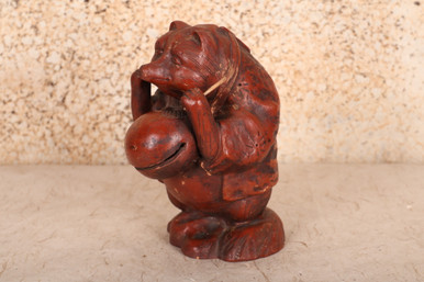 Antique Japanese Red Monk Raccoon Dog (Tanuki: タヌキ), Symbol Of
