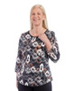 Silverts SV13050 Elegant Mature Fashion Curved Hem Top - Conventional Wear For Women Coral Abstract, Size=XL, SV13050-SV1285-XL