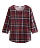 Silverts SV13050 Elegant Mature Fashion Curved Hem Top - Conventional Wear For Women Red Plaid, Size=M, SV13050-SV610-M