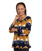 Silverts SV13070 Womens Mature Fashion Soft Sweater Knit Top Navy/Yellow, Size=L, SV13070-SV1300-L