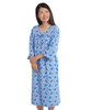Silverts SV16180 Traditional Satin-Trimmed Nightgown For Women - 3/4 Length Short Nightgown Blue Bliss, Size=S, SV16180-SV411-S