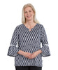 Silverts SV22570 Fancy Neck Open Back Top For Women - Flared 3/4 Sleeves Navy Print, Size=3XL, SV22570-SV1289-3XL
