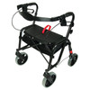 PCP 5305 Lightweight Folding ROLLATOR/WALKER, 8" 4-wheeled, center-folding, loop brakes, seat, basket,black