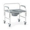 Comes with pail, removable center for commode function, 2 large self-propelling wheels, and 2 locking casters
Durable aluminum material