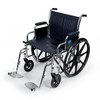 Wheelchairs feature threaded seat screw inserts to minimize stripping from upholstery changes
Armrests and calf pads (if included) are upholstered and padded
Carbon steel frame has rust- and chip-resistant chrome plating while navy vinyl upholstery is easy to clean
Chart pocket is on back to keep out of patient's way but is easily accessible to caregivers
Optional accessories: Anti-Fold Device (item MDS85196, MDS851965SH for 24" chairs ), Overhead Anti-Theft Device for 18-22" models (item MDS85197A, MDS85197SH for 24" chairs), IV Pole (item MDS85183), O2 Holder (item MDS85181U), O2/IV Combo (item MDS85190), Anti-Tip Device (item MDS85189), 22" Pushbar (item MDS85192) , Tinnerman Legrest Lock (item WCA806991